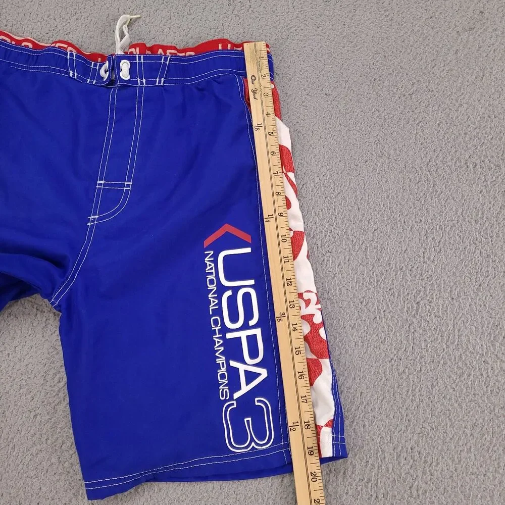 US Polo Assn Board Swim Shorts Boys Large 14/16 Blue USPA3 Champions Lined‎